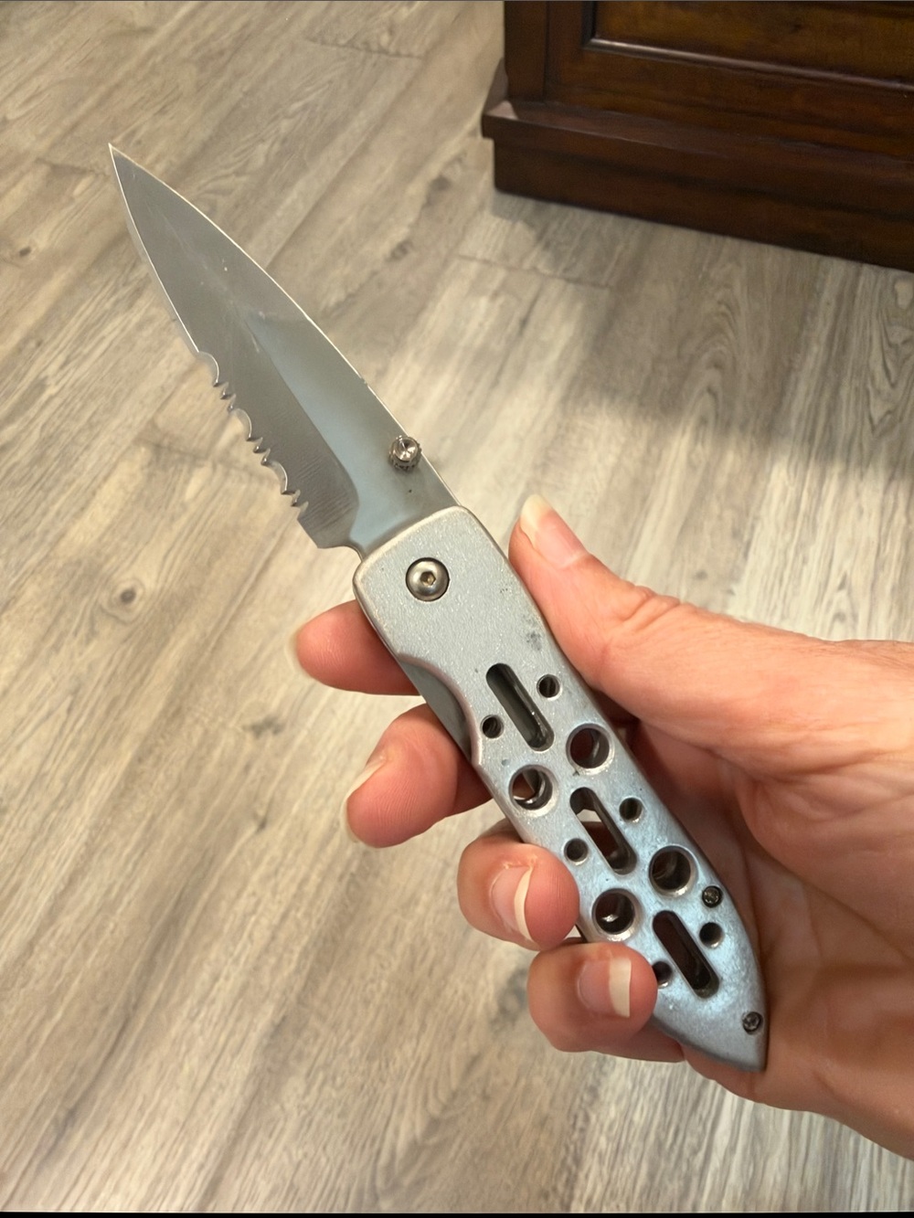 Stainless Steel Serrated Folding Knife - Silver